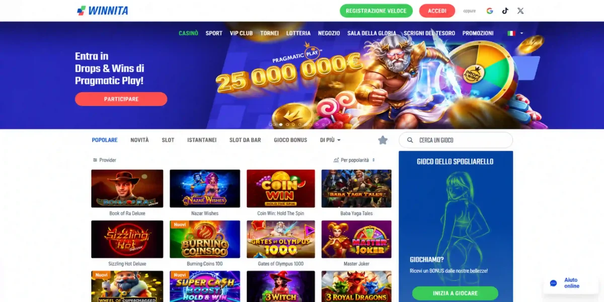 Winnita Casino torneo Drops and Wins Pragmatic Play e slot popolari